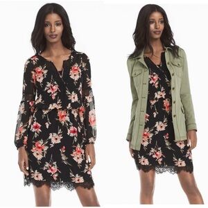 White House Black Market Long Sleeve Inset Floral Dress Size 4